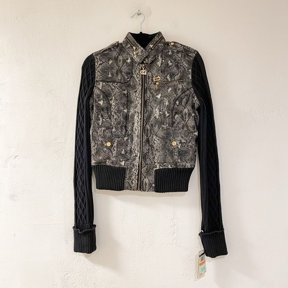 NEW Vintage Coogi Faux Snakeskin Sweater Jacket in Black White Small